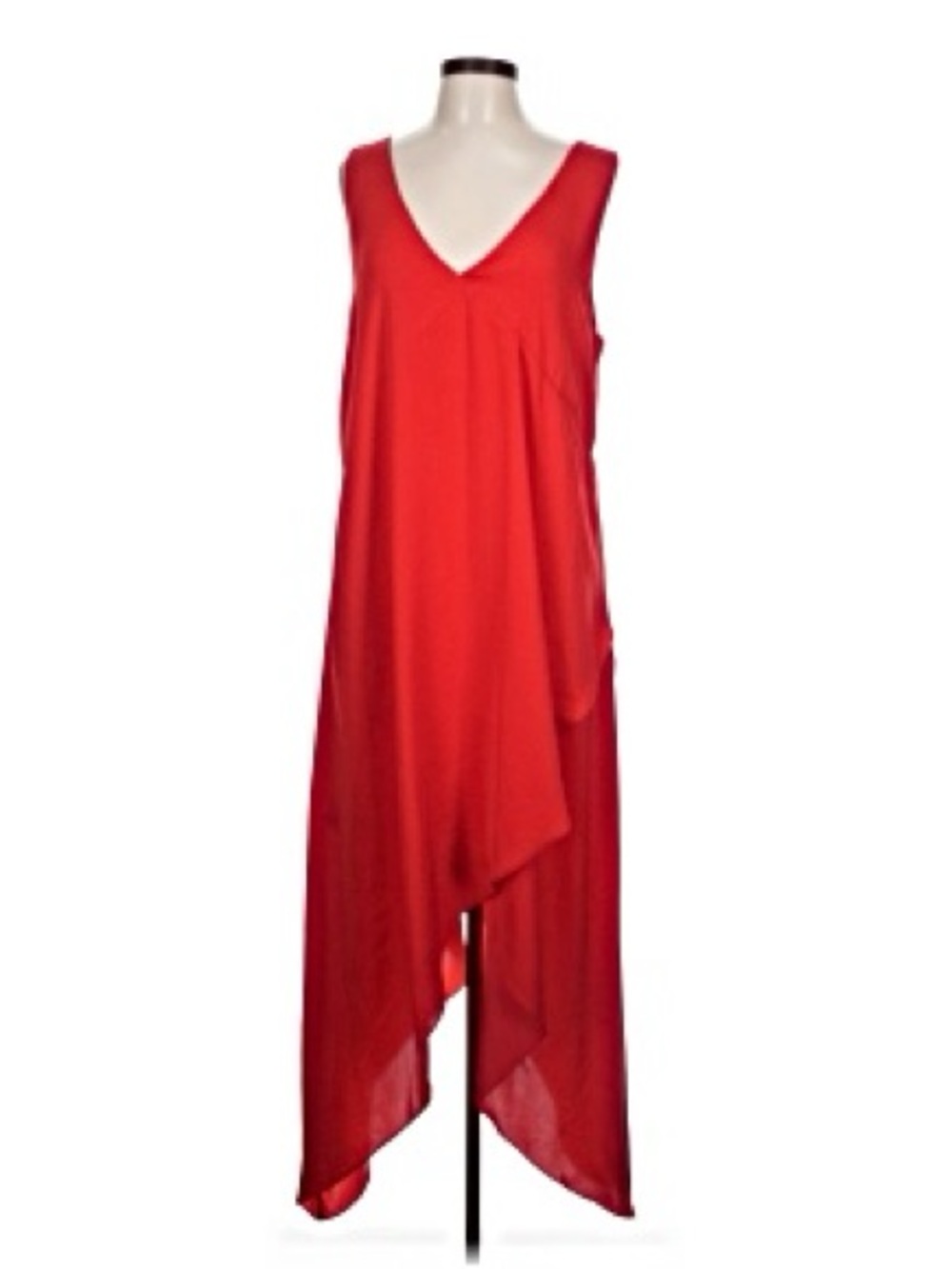 BCBGMAXAZRIA Tara Cascade Ruffle Asymmetric Dress Red S/M